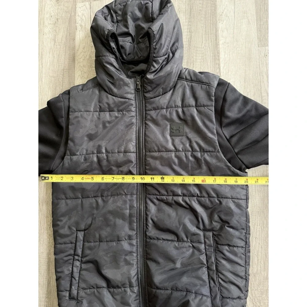 Under Armour Twofer Youth YXL Black Camo Full Zip Hooded Puffer Quilted Jacket